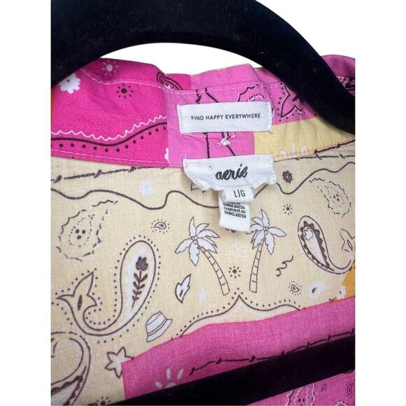 Aerie Women’s Large Poplin Pajama Top Button Front Patchwork Paisley Lounge - Picture 5 of 6